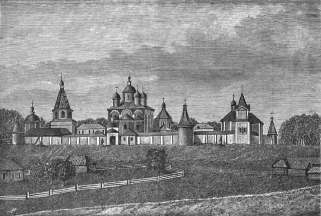 Лужецкий монастырь. Гравюра, 1880-е гг. ХIХ в.